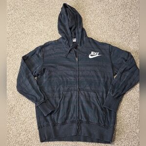 Nike Y2K‎ Striped Hoodie Full Zip Skater Black Dark Gray Sz LARGE